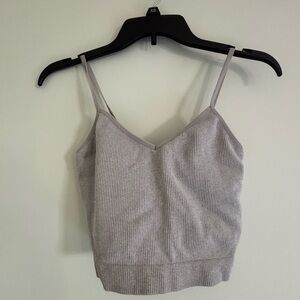 Gray Ribbed Knit Crop Top